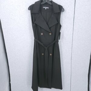 Julia Jordan Sleeveless Belt A Line Button Black Jacket Dress Womens Size 8 NWT